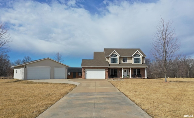 view of front of home featuring covered porch, a front lawn, and brick siding