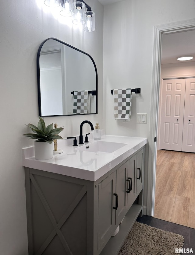 bathroom featuring wood finished floors and vanity