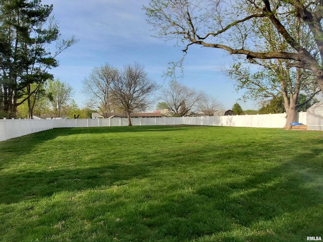 view of yard with a fenced backyard