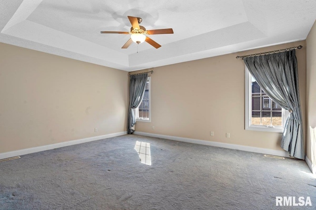 spare room featuring a wealth of natural light, a tray ceiling, and baseboards