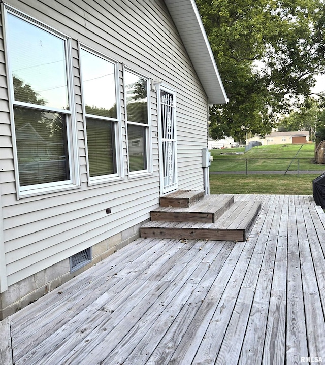 deck with fence and a yard