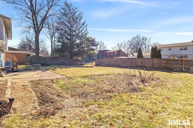 view of yard featuring a patio area and a fenced backyard