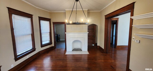814 W Edwards St, Springfield, IL 62704 - unfurnished living room with wood finished floors, a large fireplace, crown molding, and baseboards