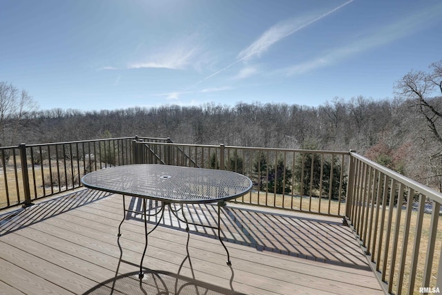 wooden deck with a view of trees