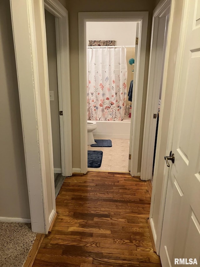 hall featuring baseboards and wood finished floors