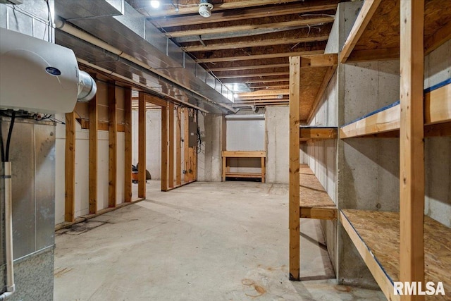 unfinished basement with electric panel