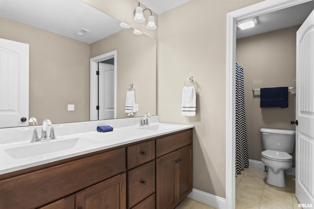 full bathroom featuring tile patterned flooring, double vanity, toilet, and a sink