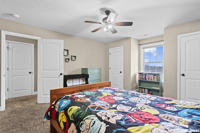 carpeted bedroom featuring a ceiling fan