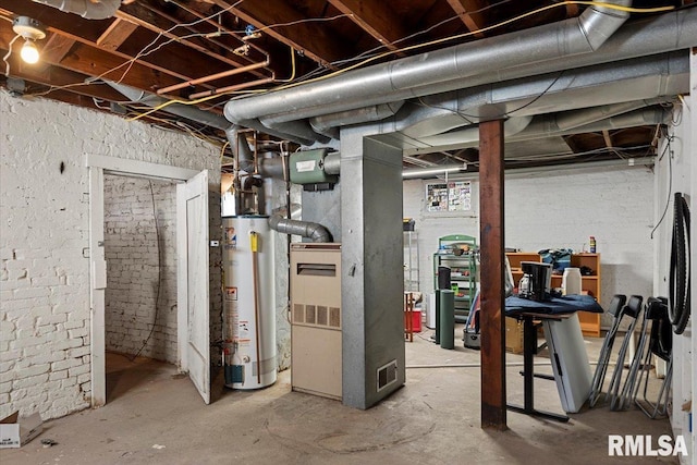 unfinished basement with gas water heater