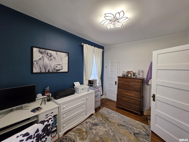 bedroom featuring dark wood-style flooring