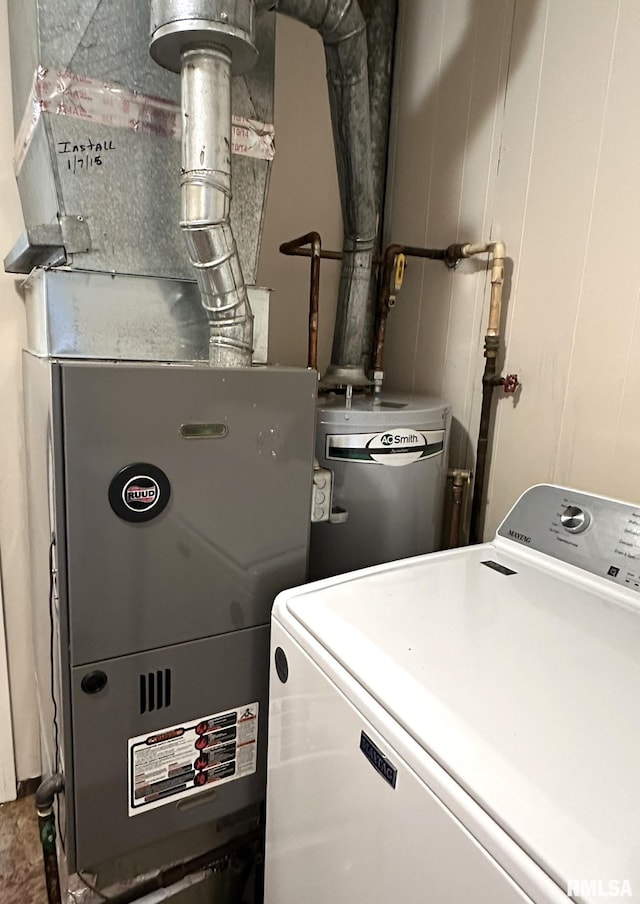 utilities featuring water heater and washer / clothes dryer