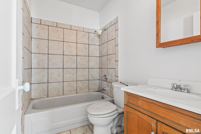 full bathroom featuring vanity,  shower combination, toilet, and tile patterned floors