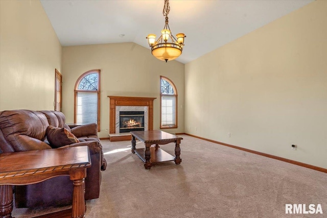 living room featuring a wealth of natural light, baseboards, and carpet flooring