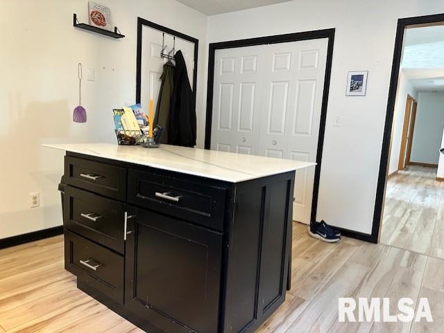 interior space featuring baseboards and light wood finished floors