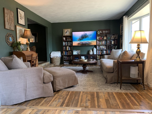 living area with wood finished floors