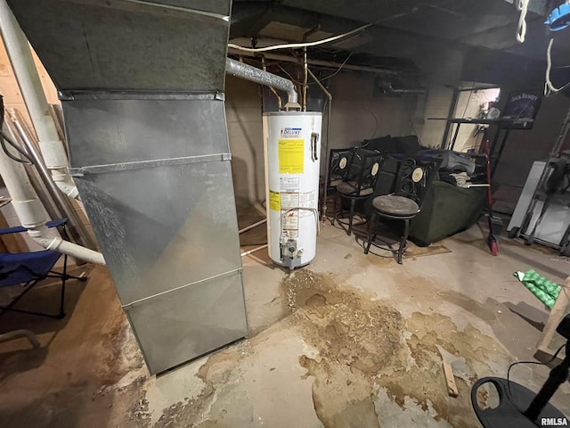 utility room with heating unit and water heater