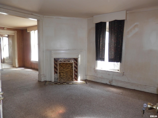 unfurnished living room with a fireplace