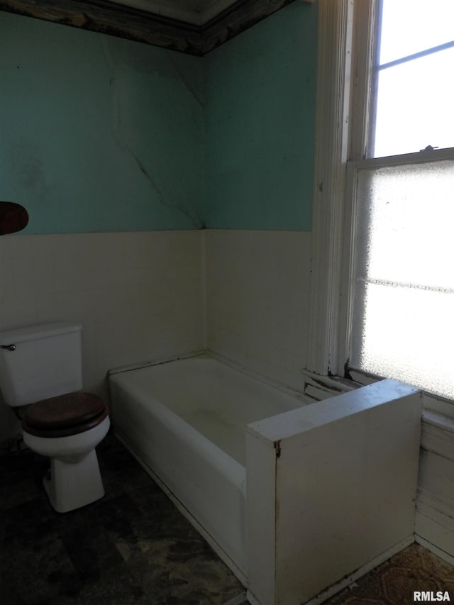 full bathroom with a tub and toilet