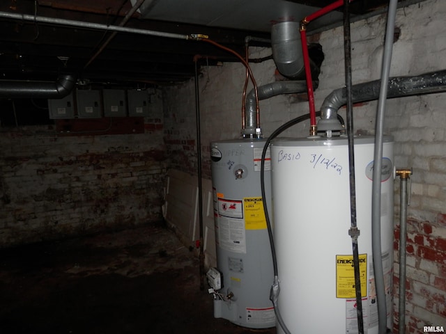 utility room with gas water heater and electric panel