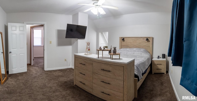 253 Day St, Galesburg, IL 61401 - bedroom with dark carpet, baseboards, and ceiling fan