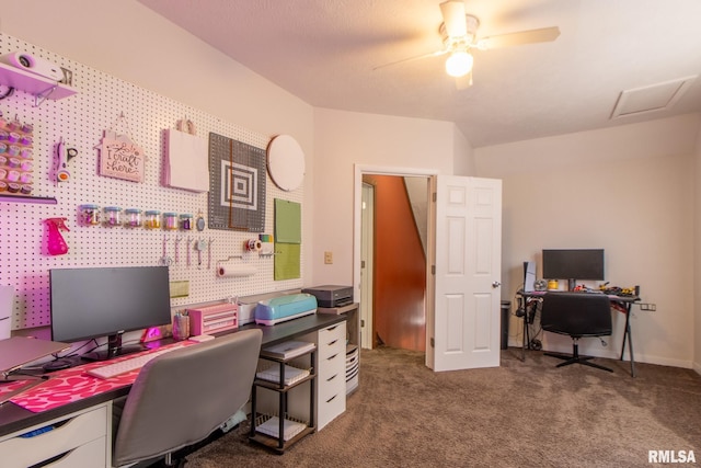 253 Day St, Galesburg, IL 61401 - home office with attic access, baseboards, carpet floors, and ceiling fan