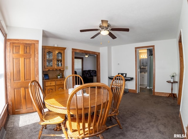 253 Day St, Galesburg, IL 61401 - dining space with baseboards, ceiling fan, and carpet floors
