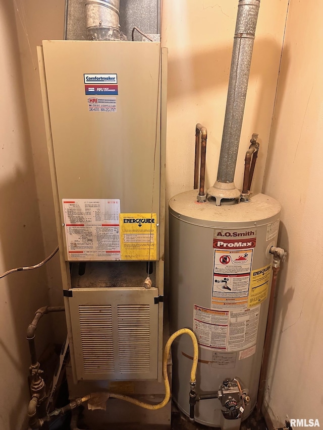 utilities with water heater and heating unit