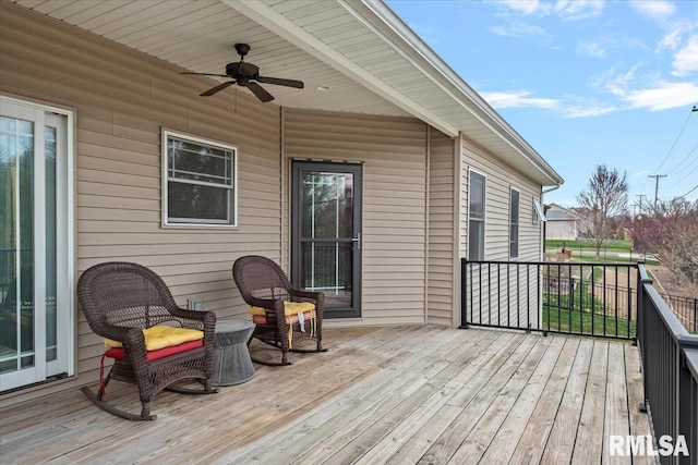 deck with a ceiling fan