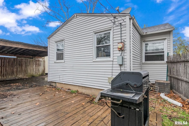2364 E Keys Ave, Springfield, IL 62702 - wooden deck featuring a grill, fence, and central AC