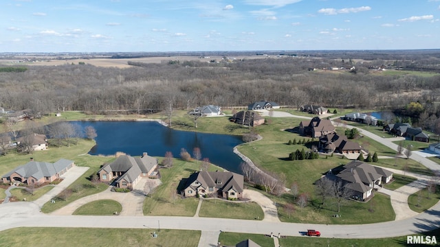 bird's eye view with a residential view and a water view