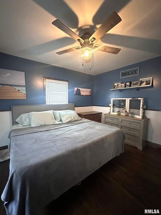308 Galesburg Rd, Knoxville, IL 61448 - bedroom featuring dark wood-style floors and ceiling fan