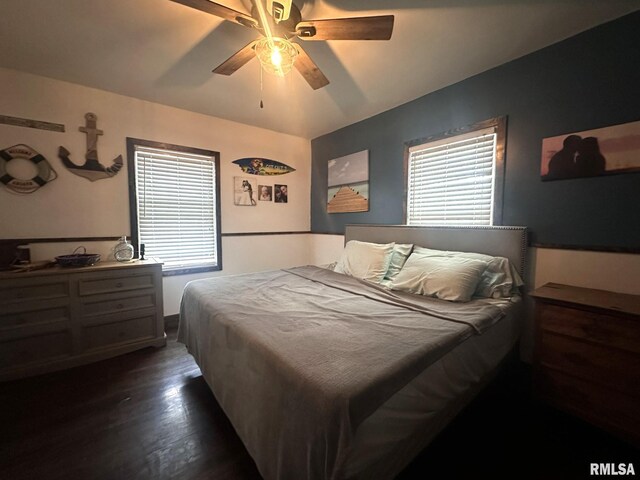 308 Galesburg Rd, Knoxville, IL 61448 - bedroom with dark wood-style flooring, multiple windows, and ceiling fan