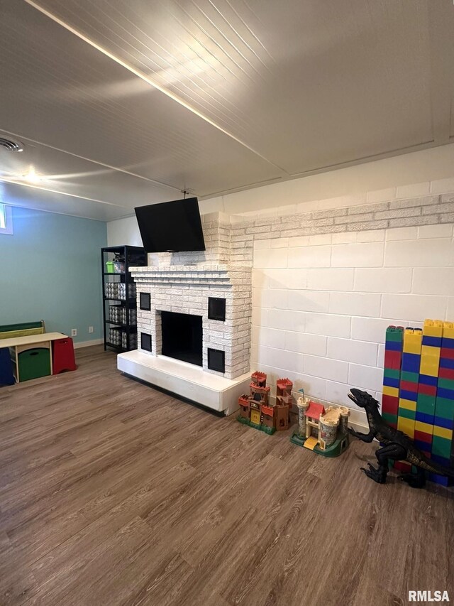 308 Galesburg Rd, Knoxville, IL 61448 - unfurnished living room with wood finished floors and a fireplace