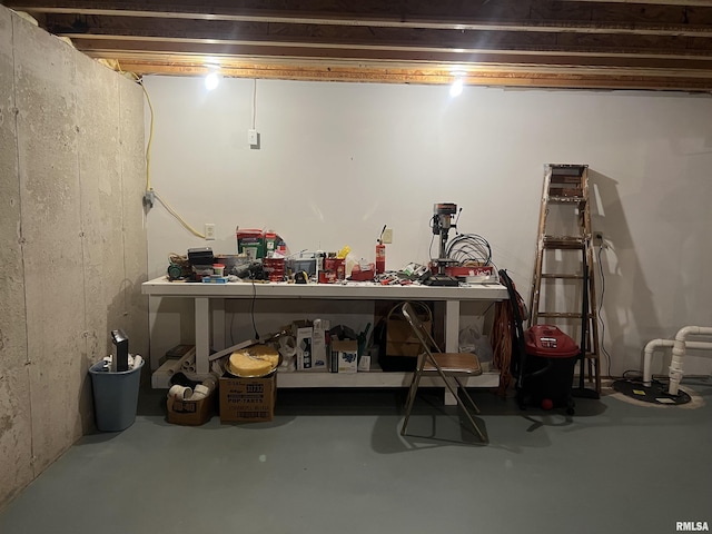 below grade area featuring a workshop area