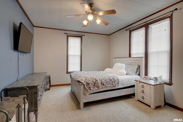 214 N Ohio St, Camp Point, IL 62320 - bedroom featuring multiple windows, crown molding, and light carpet