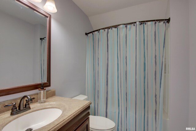 214 N Ohio St, Camp Point, IL 62320 - full bathroom with toilet, vaulted ceiling, and vanity