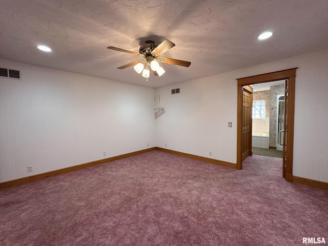 290 W Railroad St, Roseville, IL 61473 - carpeted spare room featuring baseboards, visible vents, recessed lighting, and a ceiling fan