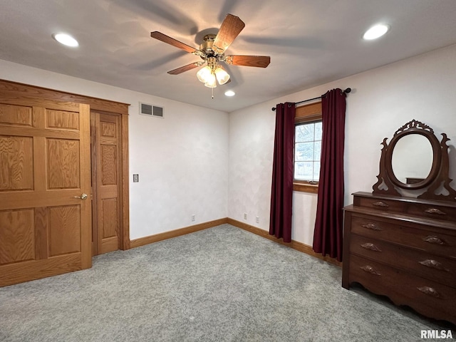 290 W Railroad St, Roseville, IL 61473 - bedroom with light carpet, baseboards, visible vents, and recessed lighting