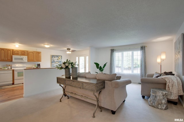4804 Elm St, Quincy, IL 62305 - living area featuring light colored carpet, ceiling fan, and baseboards