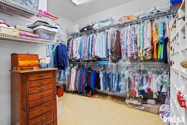 spacious closet featuring carpet floors and visible vents