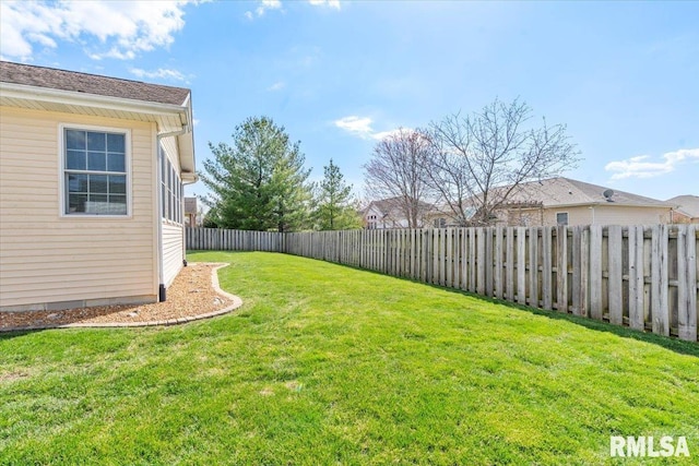 view of yard with a fenced backyard