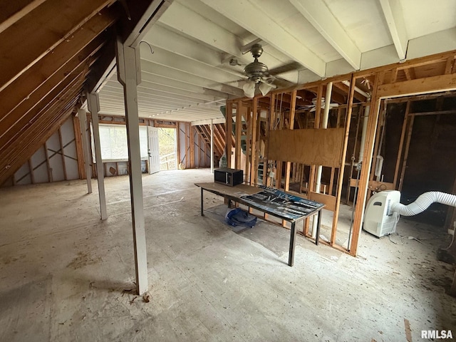 miscellaneous room with lofted ceiling and ceiling fan