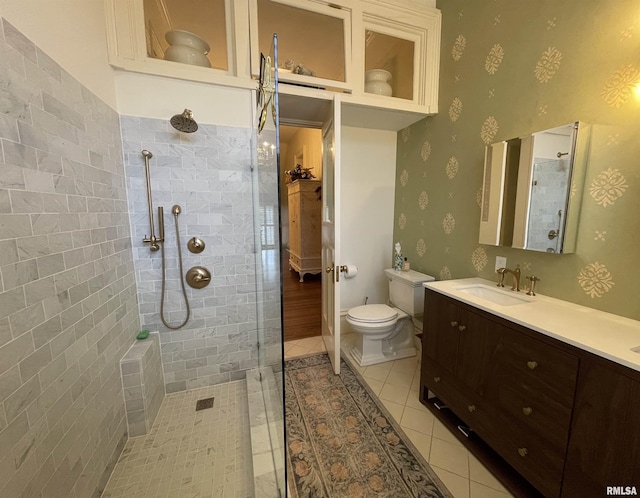 1477 Maine St, Quincy, IL 62301 - full bath with wallpapered walls, tile patterned flooring, and tiled shower