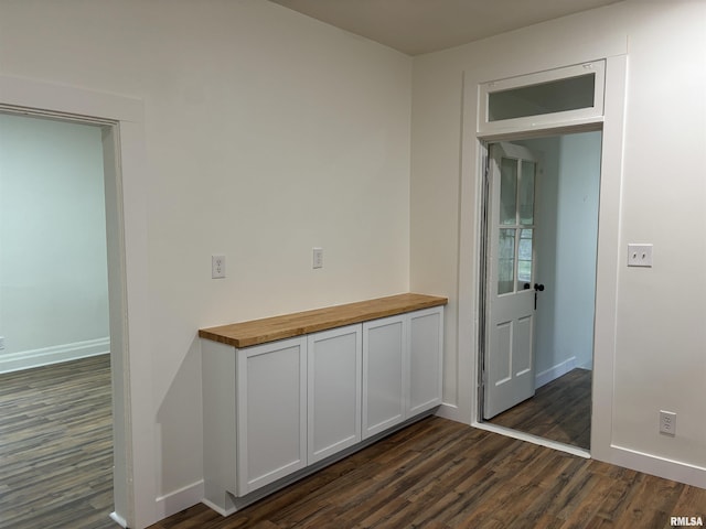 interior space featuring baseboards and dark wood-type flooring
