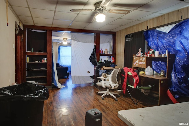 304 Chestnut St, Quincy, IL 62301 - rec room featuring a drop ceiling, wood finished floors, and ceiling fan