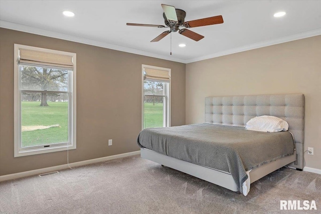 bedroom with visible vents, baseboards, and carpet floors
