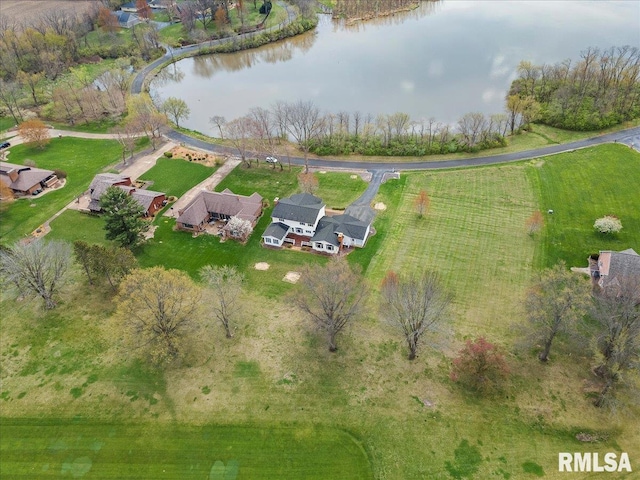 aerial view with a water view