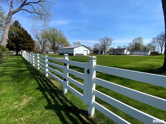 view of gate with fence and a lawn