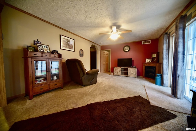 24 Davis Rd, Cave In Rock, IL 62919 - living area featuring crown molding, carpet, visible vents, and plenty of natural light