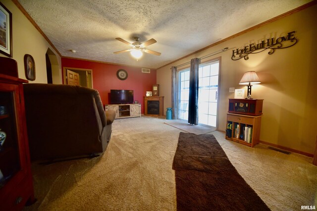 24 Davis Rd, Cave In Rock, IL 62919 - bedroom featuring visible vents, ornamental molding, a fireplace, access to outside, and carpet flooring